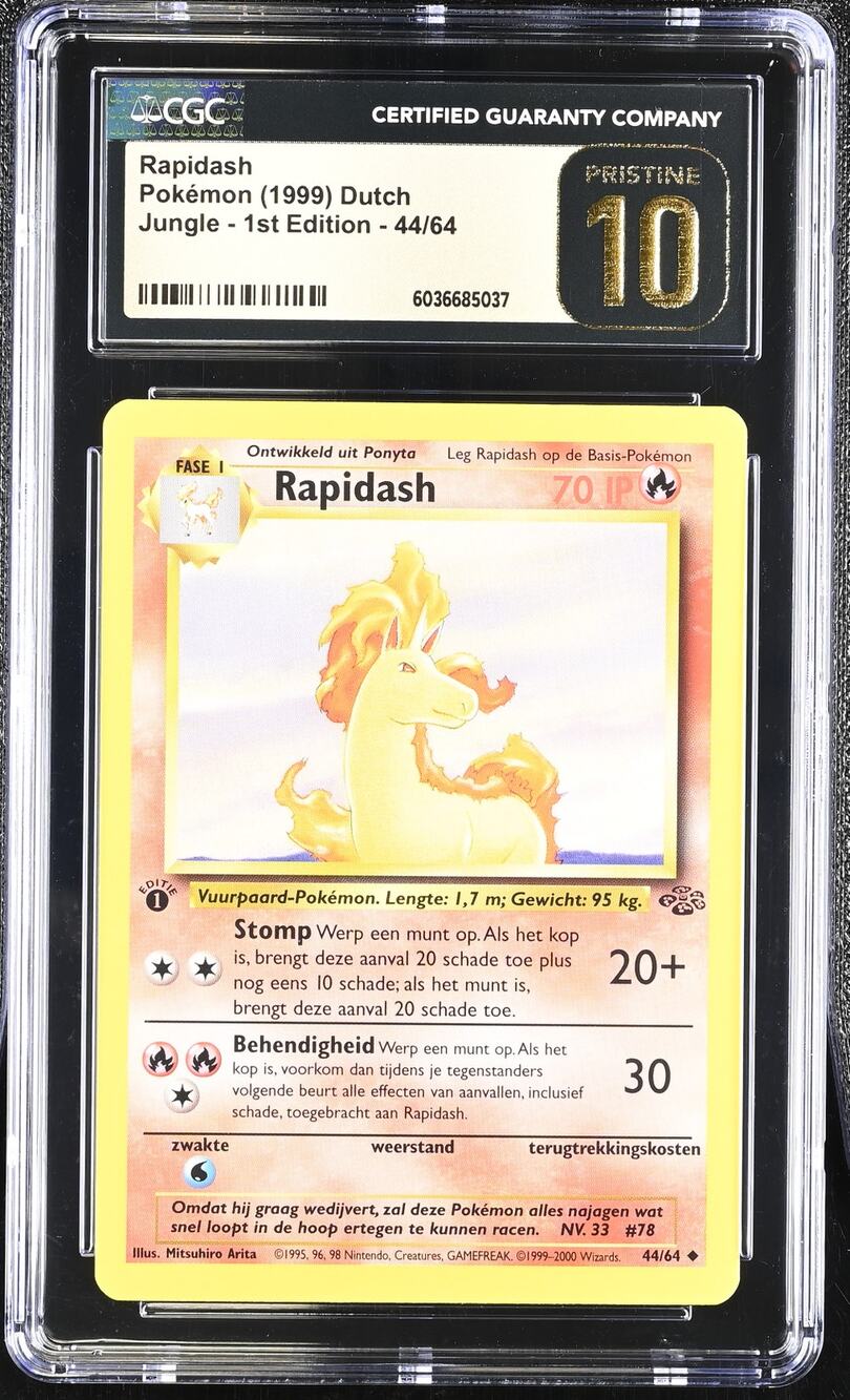 CGC 10 PRISTINE Rapidash 1st Edition 44/64 Pokemon Dutch Jungle (PSA/BGS) Pop 1